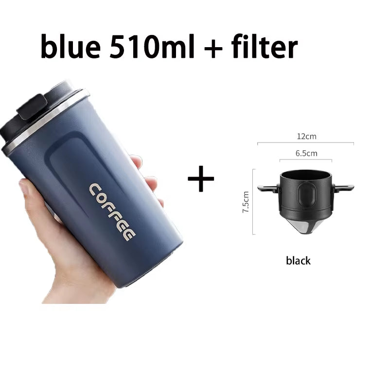 Portable Coffee Filter Cup – 380ml/510ml Reusable Stainless Steel Pour-Over Dripper & Thermal Mug Set