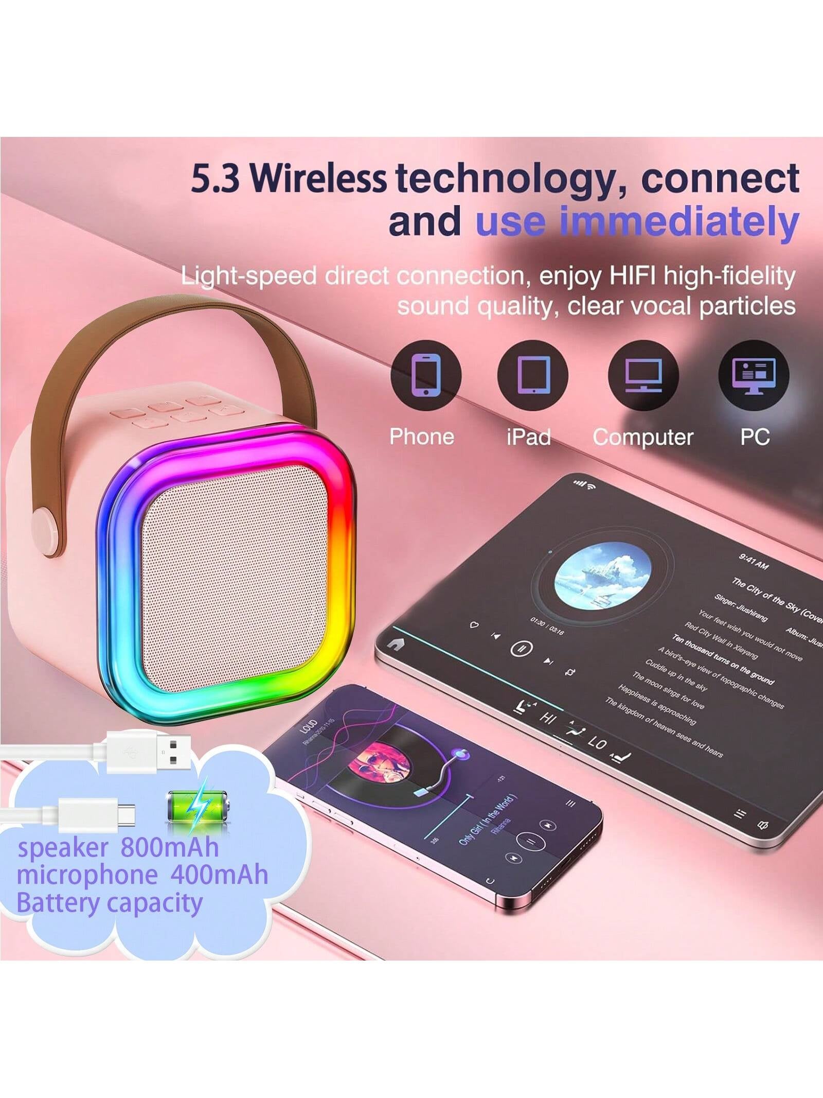 MiniStar™ Kids Karaoke Machine – Portable Bluetooth Speaker Set with 1–2 Wireless Microphones & Party Lights