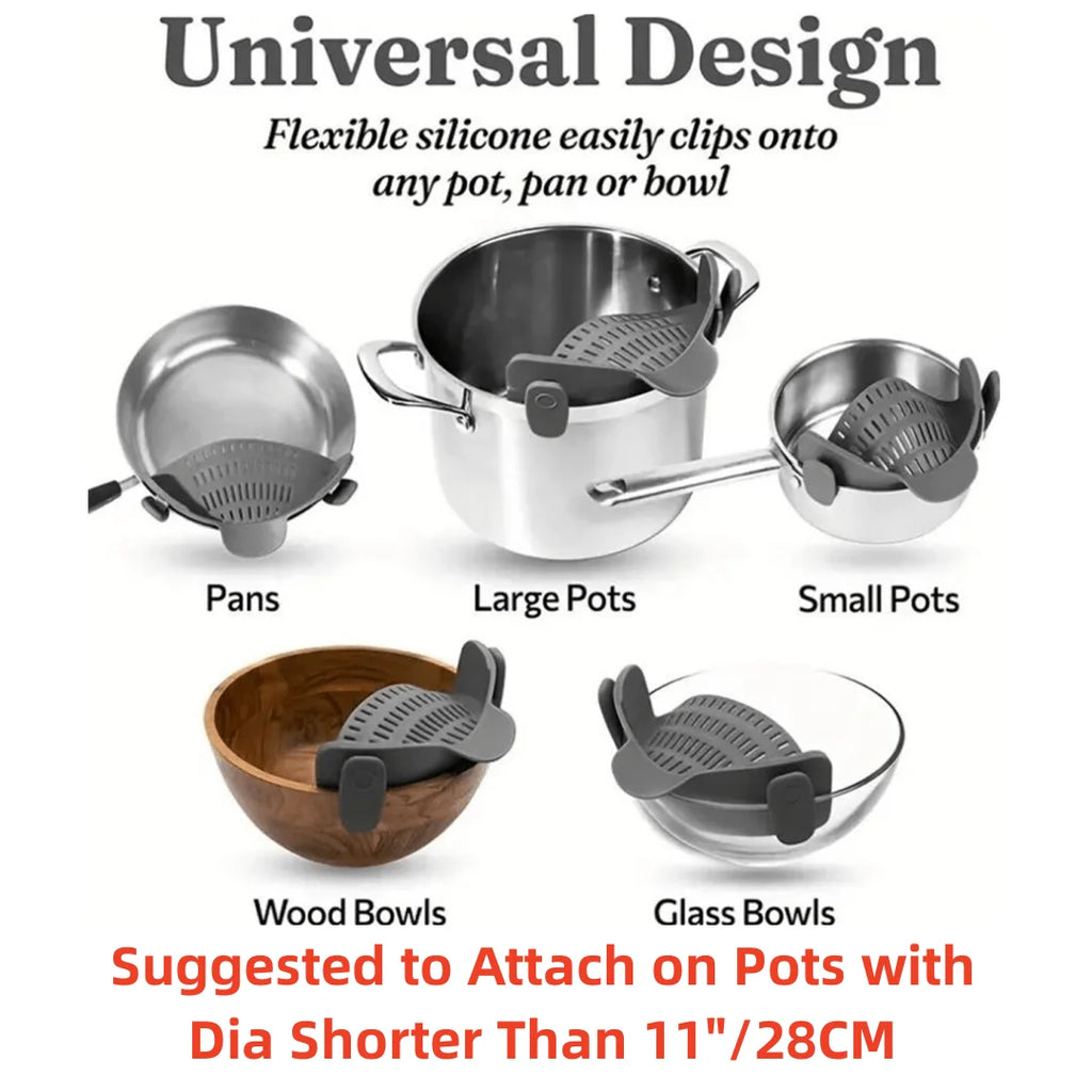 FlowEase™ – Everyday Silicone Clip-On Pot Strainer for Effortless Draining