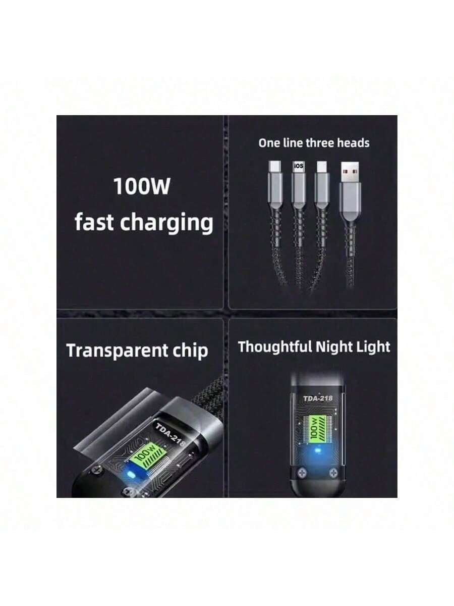 ChargeMaster™ 100W 3-in-1 Super Fast Charging Cable | LED Power Display | Braided Nylon | Universal Compatibility