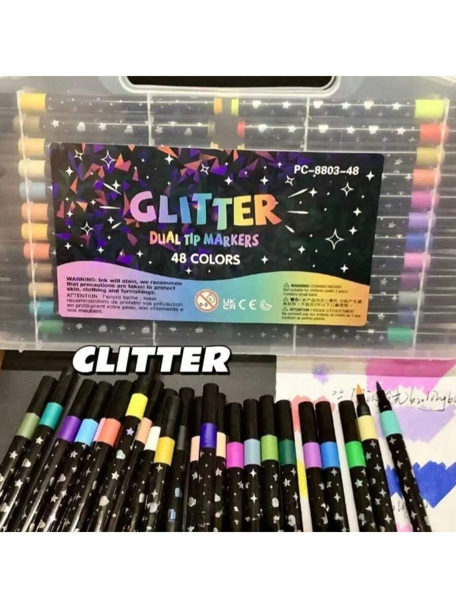 GlowArt™ Dual-Tip Glitter Marker Set – 12/24/36/48/60 Colors