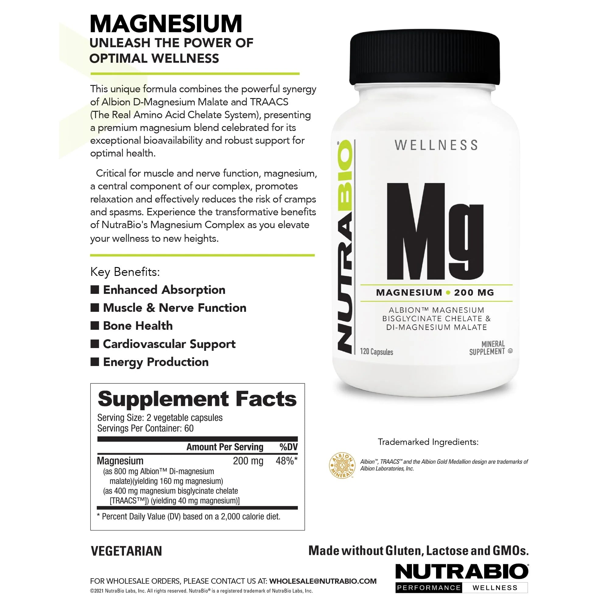 Magnesium Supplement, Magnesium Glycinate, Biglycinate, D-Magnesium Malate, Magnesium for Sleep, Muscle & Nerve Support, for Men and Women, 120 Vegetable Capsules