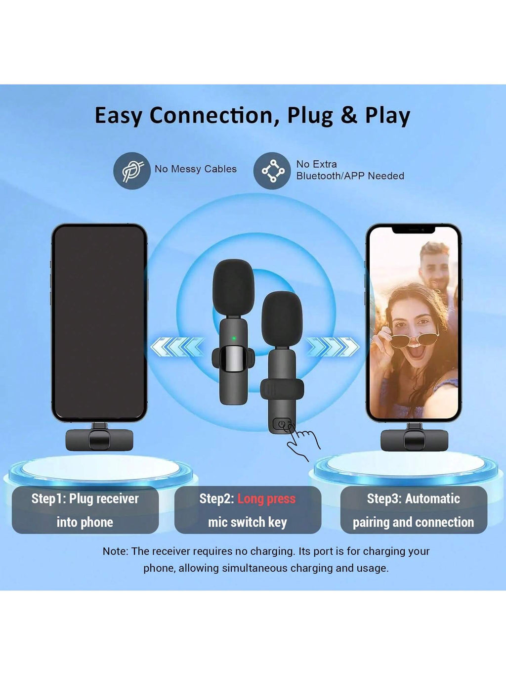 AirWave™ Dual Wireless Lavalier Mic Set (Plug & Play)