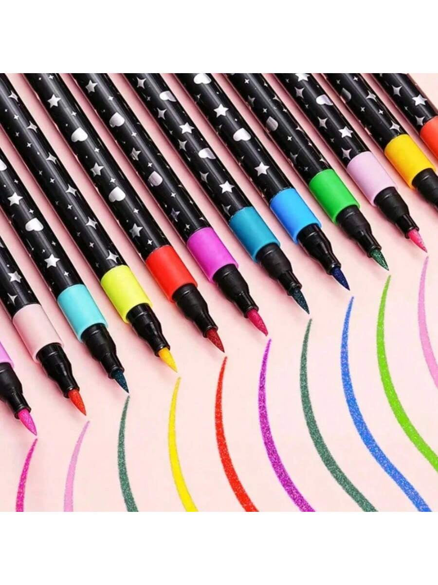 GlowArt™ Dual-Tip Glitter Marker Set – 12/24/36/48/60 Colors