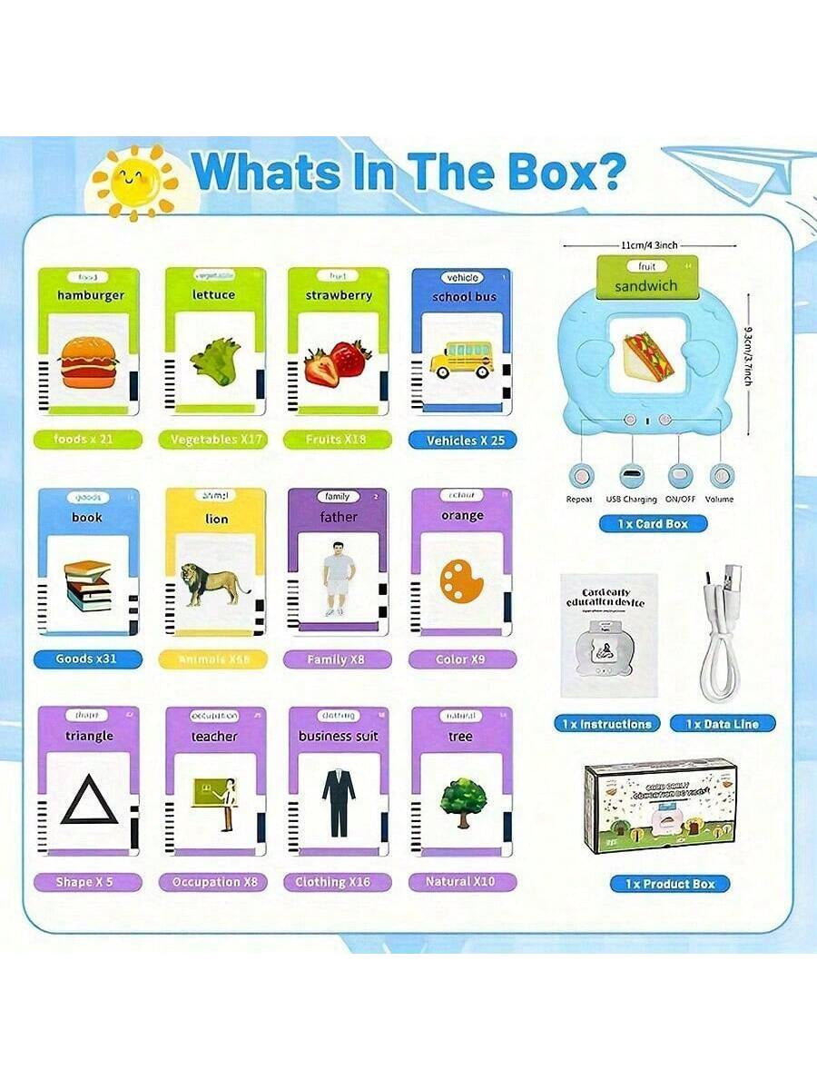 SmartTalk™ Kids Flash Card Learning Device – 224 Words, Speech Training & Montessori Learning Toy