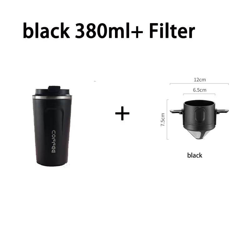 Portable Coffee Filter Cup – 380ml/510ml Reusable Stainless Steel Pour-Over Dripper & Thermal Mug Set