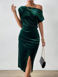 Velora™ Luxe Off-Shoulder Velvet Midi Dress – Elegant, Fitted & Ultra-Chic