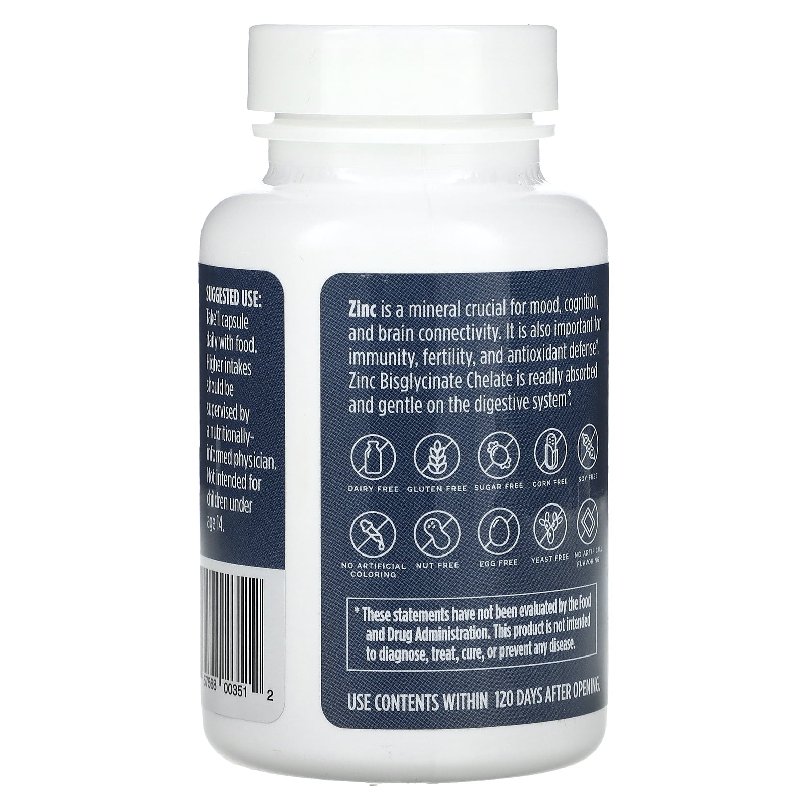 Neuro Zinc – 25 Mg Zinc Bisglycinate Chelate – 90 Vegan Capsules