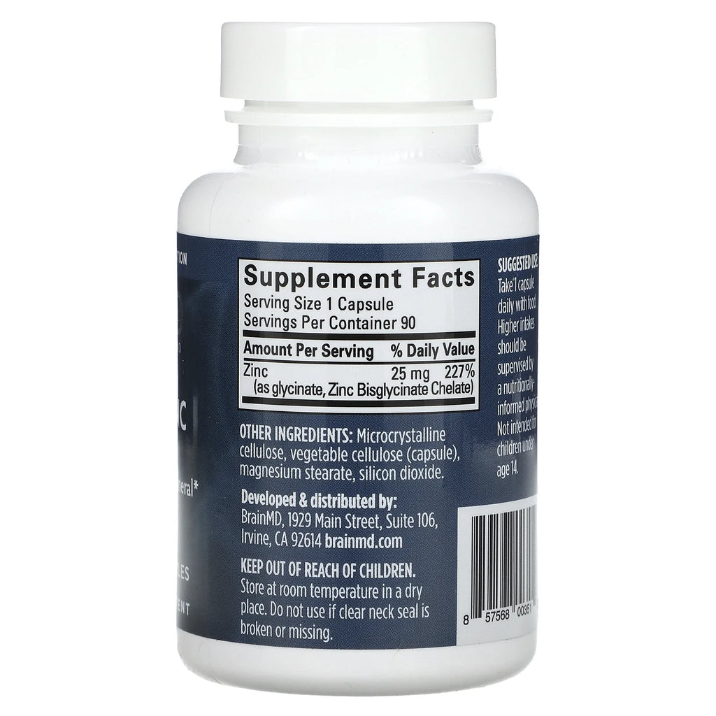 Neuro Zinc – 25 Mg Zinc Bisglycinate Chelate – 90 Vegan Capsules