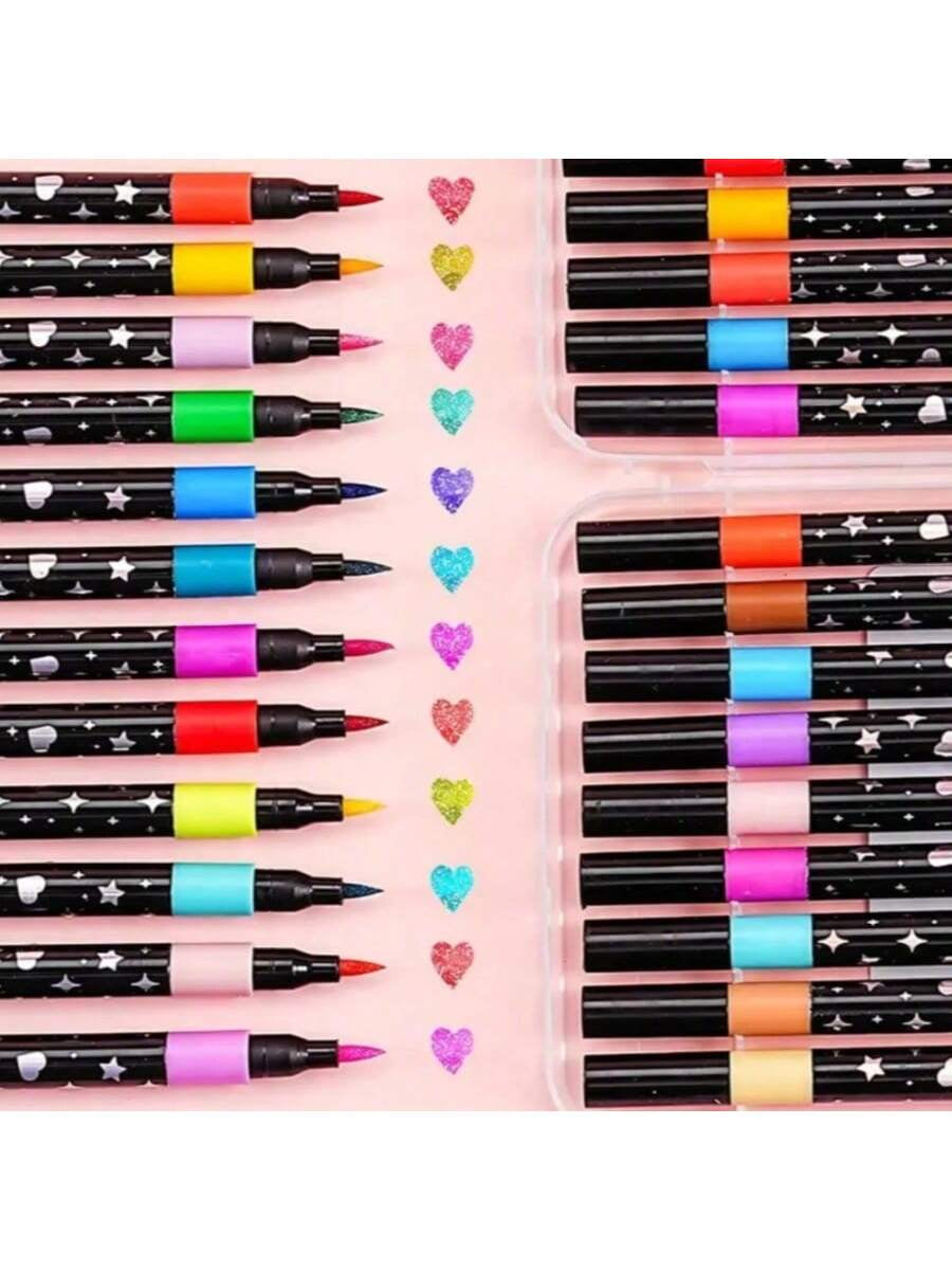 GlowArt™ Dual-Tip Glitter Marker Set – 12/24/36/48/60 Colors