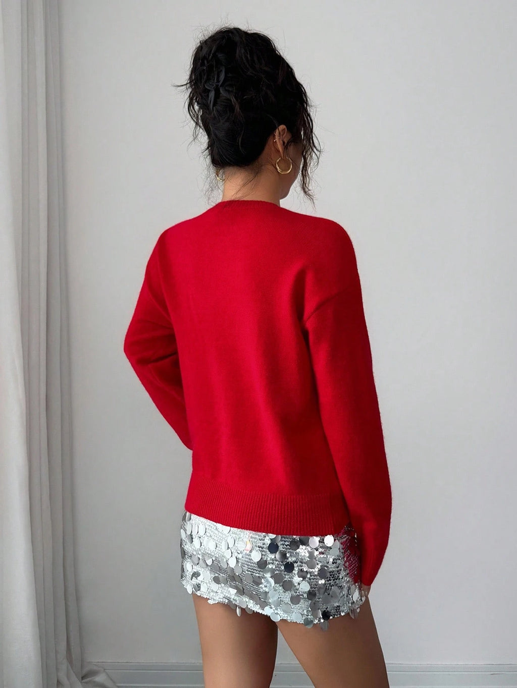 HolidayGlow™ Sequin Plaid Bow Sweater – Festive Knit Top for Autumn/Winter