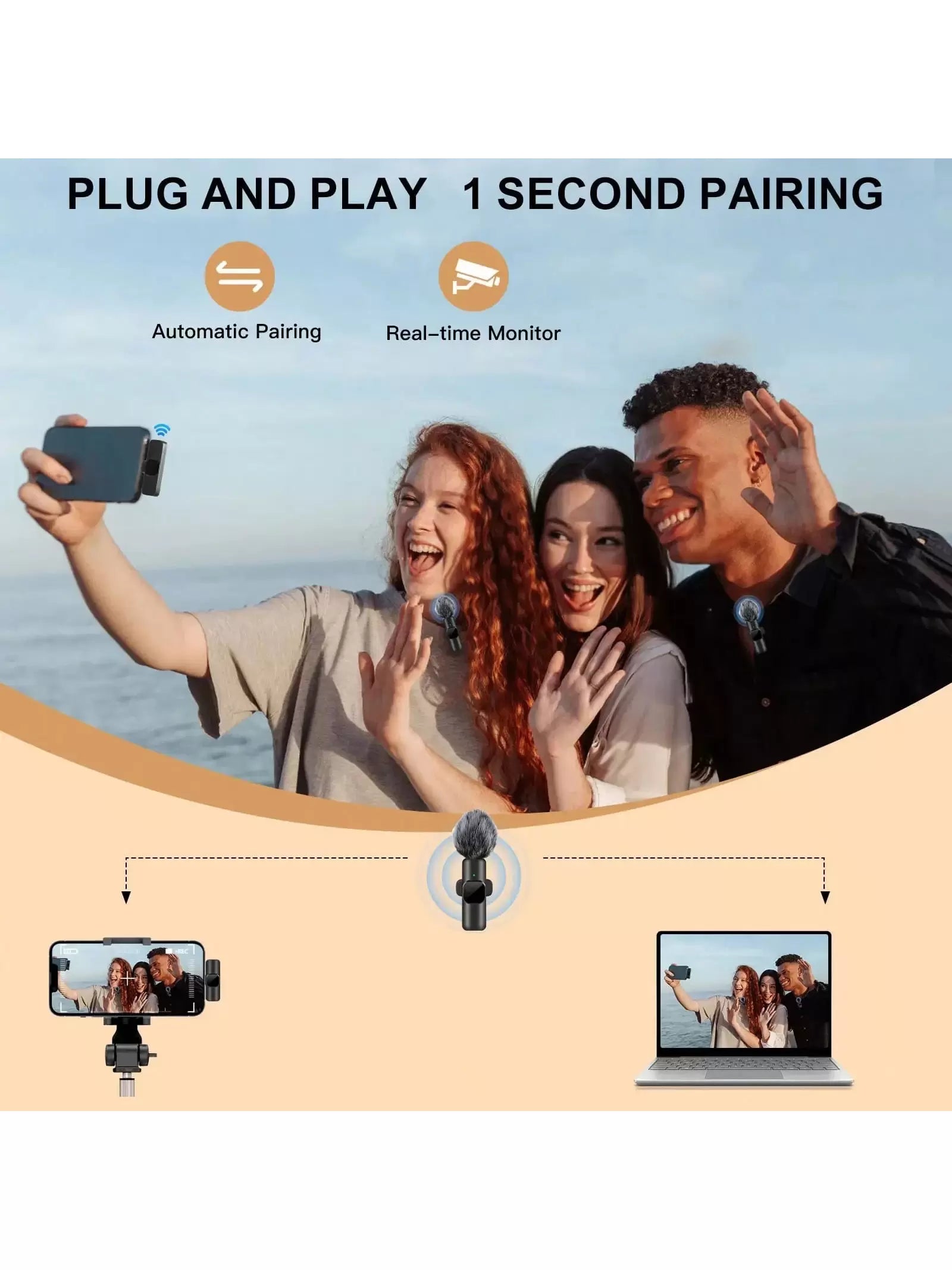 AirWave™ Dual Wireless Lavalier Mic Set (Plug & Play)