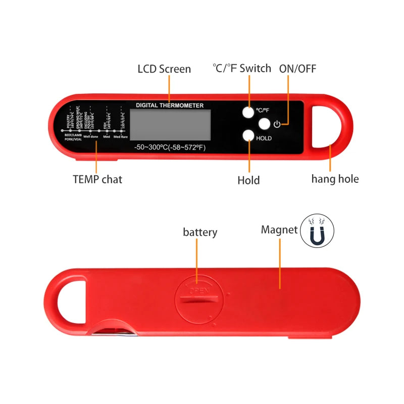 GlowFlame™ Instant-Read Digital Meat Thermometer – Ultra-Fast Kitchen & BBQ Food Probe