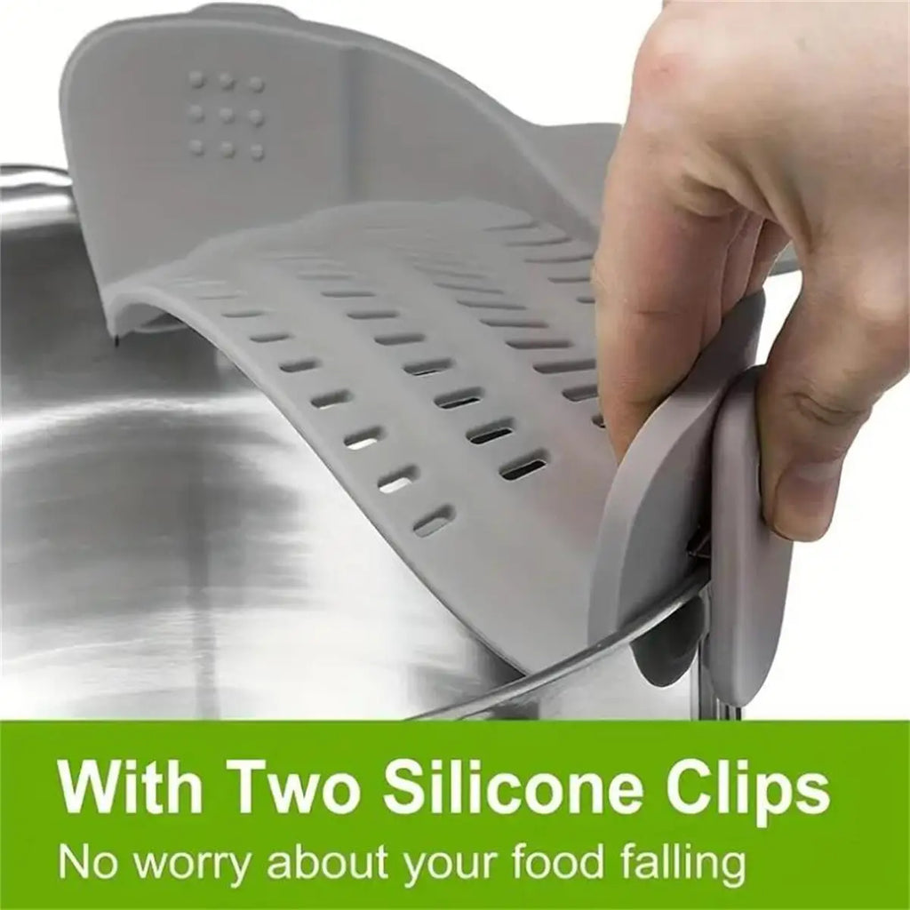 FlowEase™ – Everyday Silicone Clip-On Pot Strainer for Effortless Draining