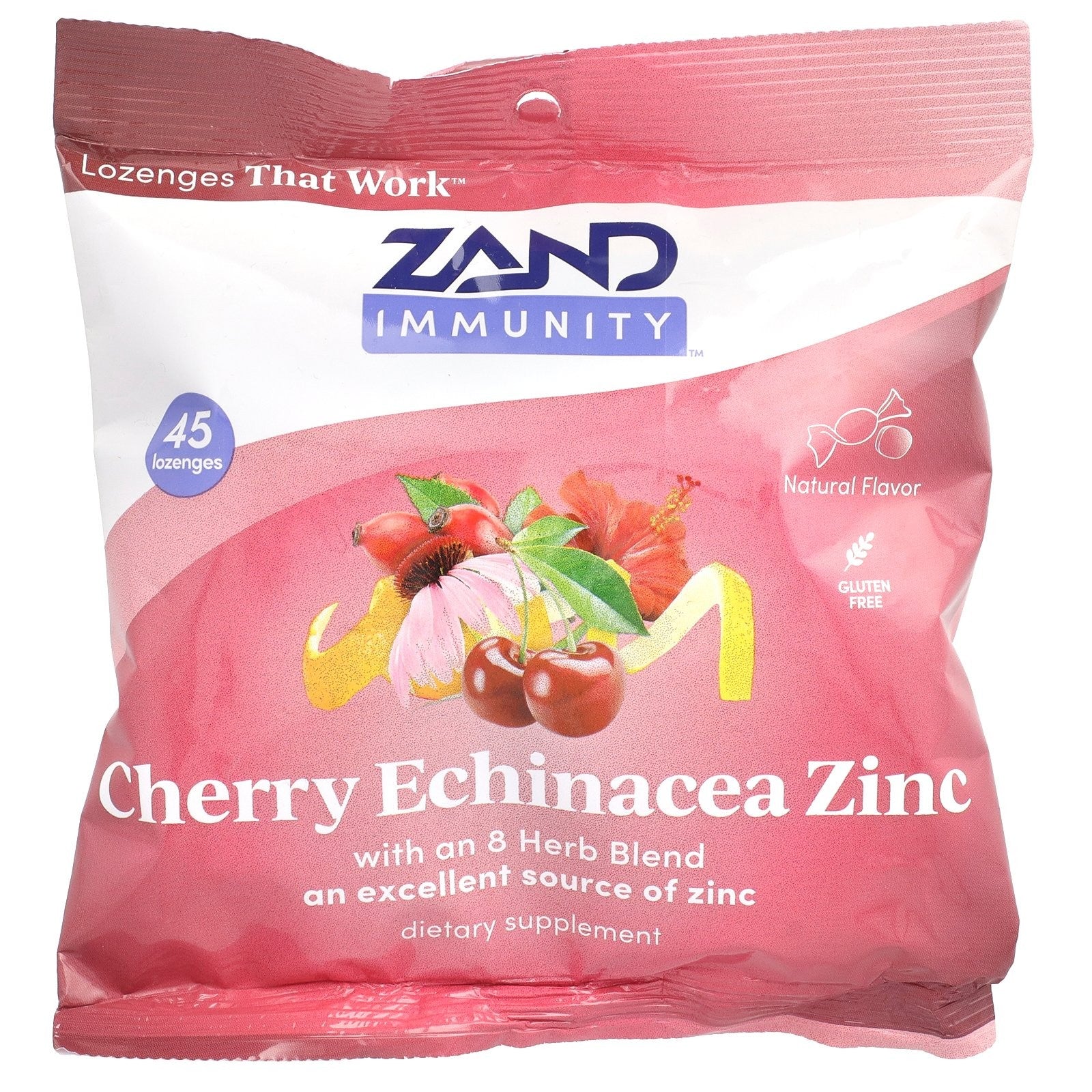 Immunity, Cherry Echinacea Zinc, Natural, 45 Lozenges