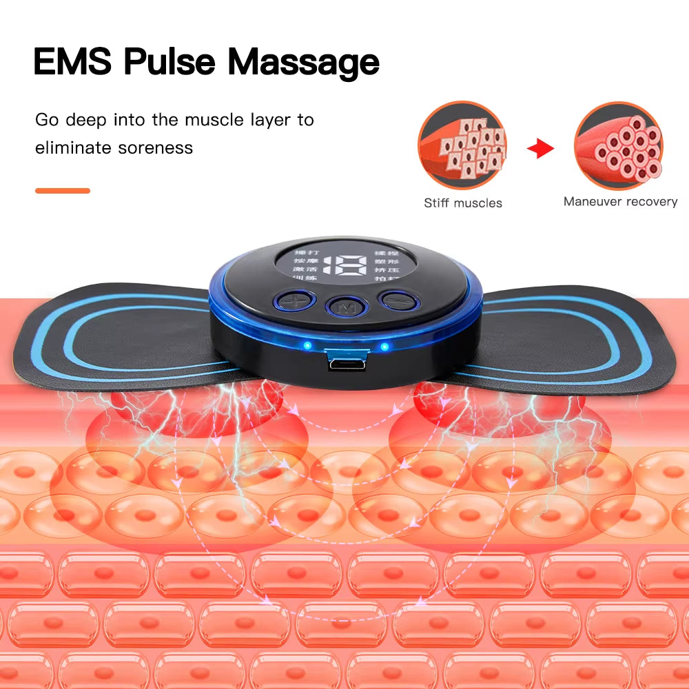 PulseRelief™ – EMS Neck & Body Massager | Rechargeable Muscle Stimulator with 8 Modes & Remote Control
