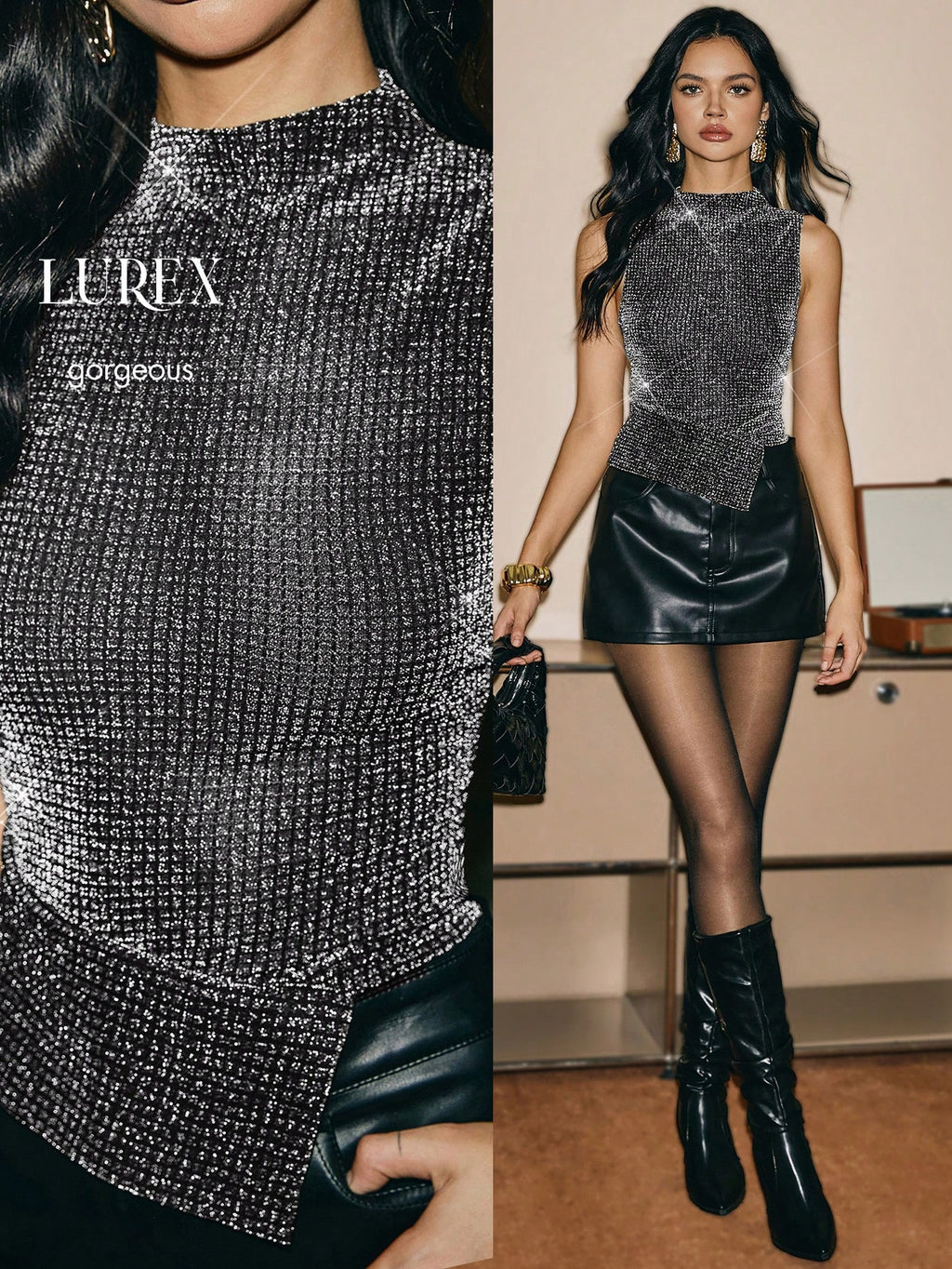 Silver Asymmetrical Sparkle Tank Top – Metallic Party Sleeveless Blouse