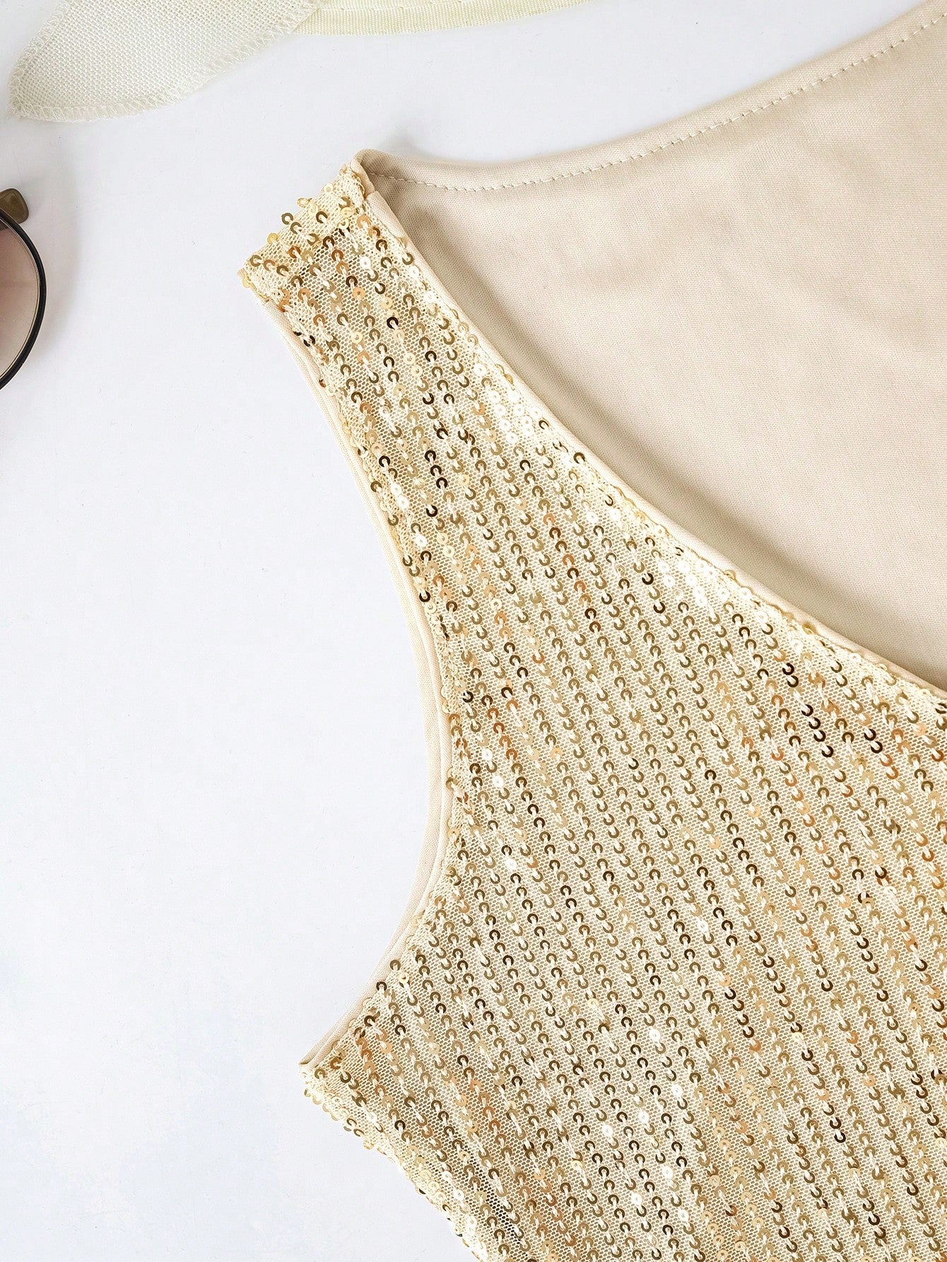 Golden Glow Sequin V-Neck Party Tank Top