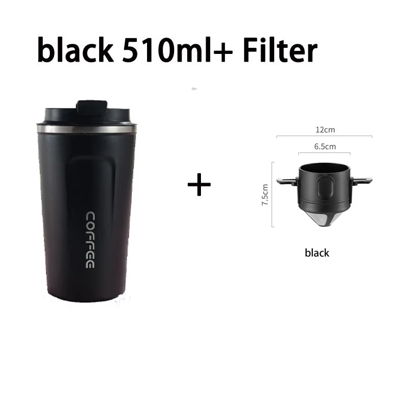 Portable Coffee Filter Cup – 380ml/510ml Reusable Stainless Steel Pour-Over Dripper & Thermal Mug Set