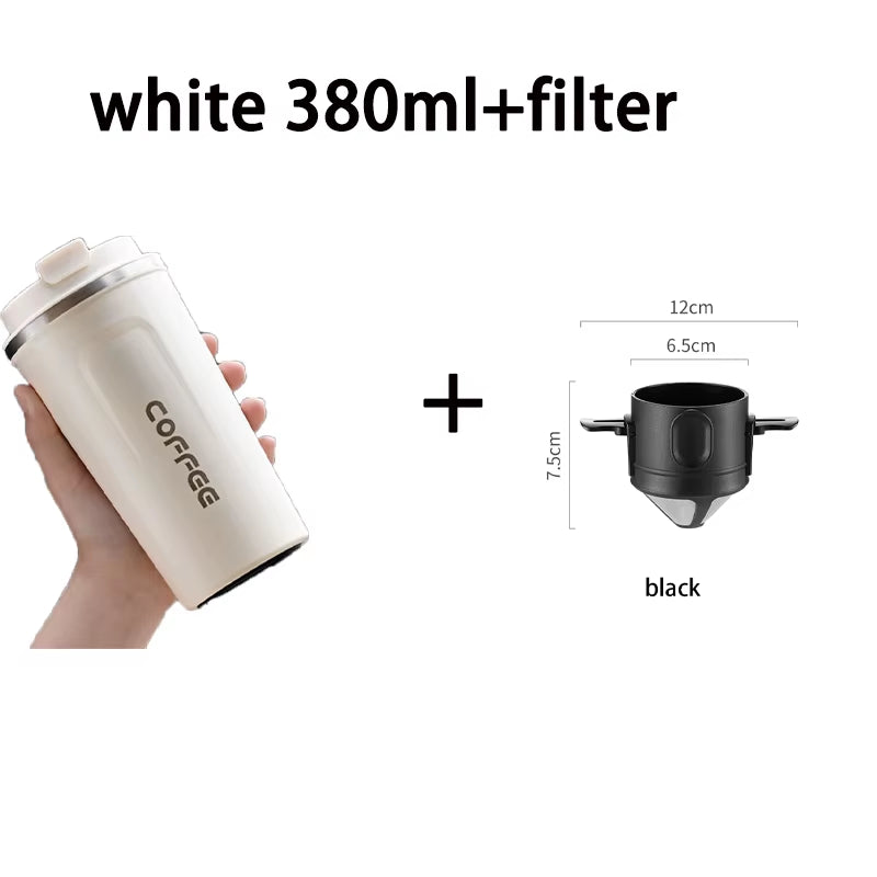 Portable Coffee Filter Cup – 380ml/510ml Reusable Stainless Steel Pour-Over Dripper & Thermal Mug Set