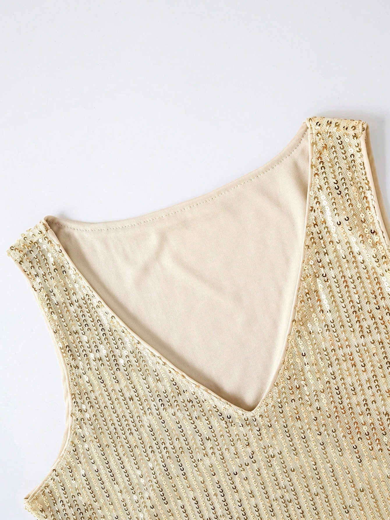 Golden Glow Sequin V-Neck Party Tank Top