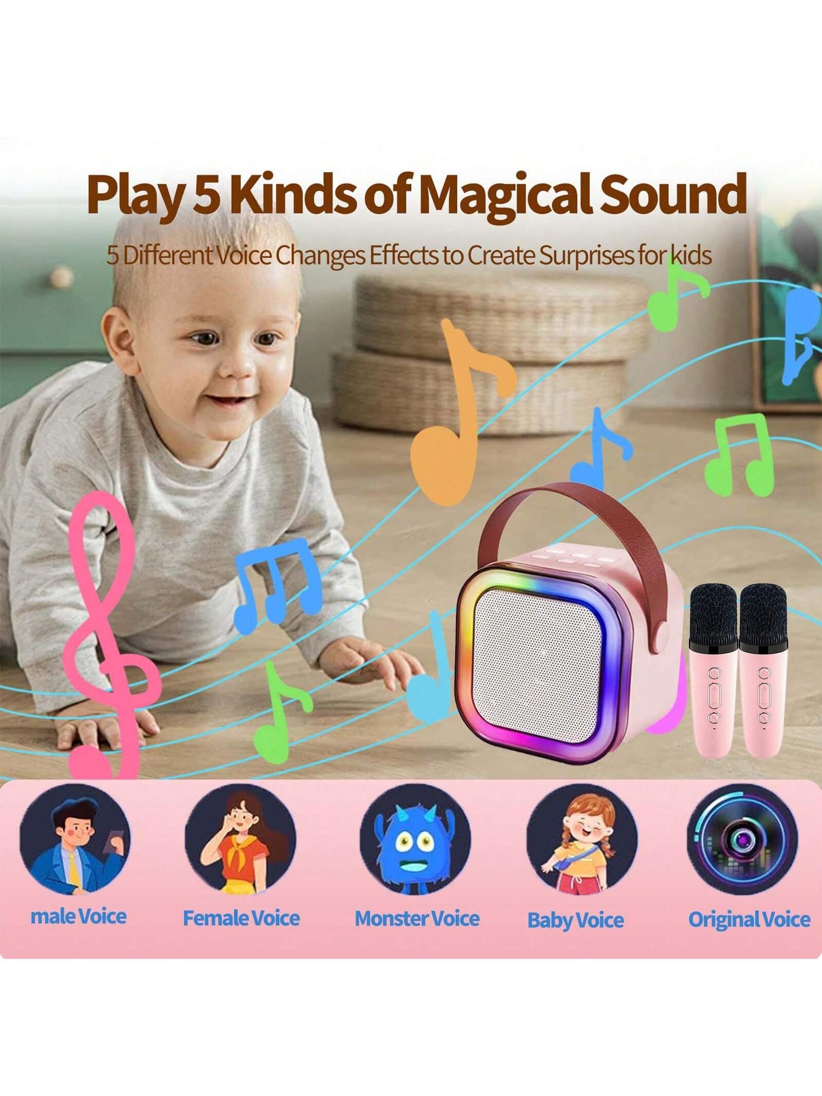 MiniStar™ Kids Karaoke Machine – Portable Bluetooth Speaker Set with 1–2 Wireless Microphones & Party Lights