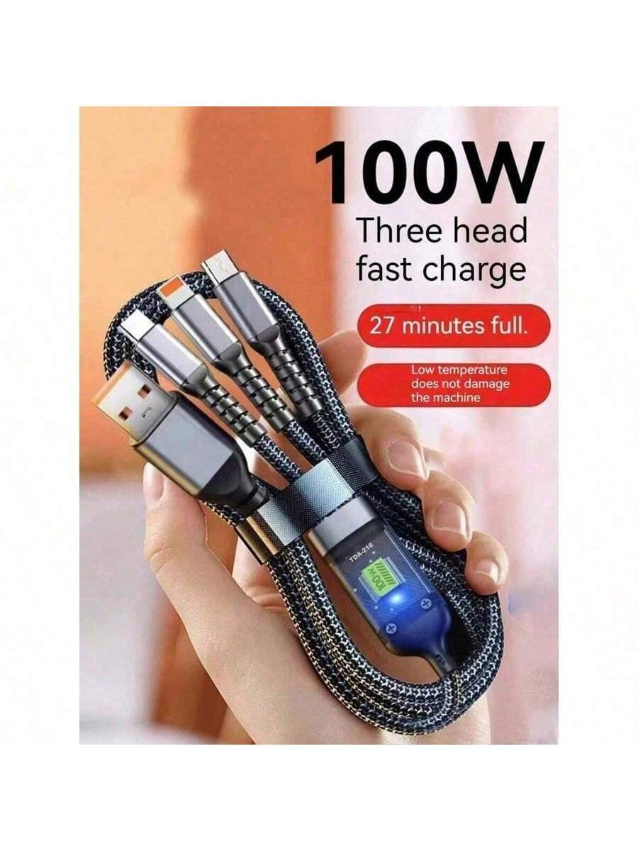 ChargeMaster™ 100W 3-in-1 Super Fast Charging Cable | LED Power Display | Braided Nylon | Universal Compatibility