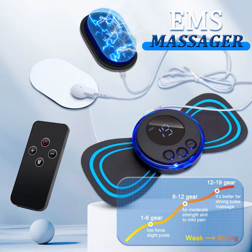 PulseRelief™ – EMS Neck & Body Massager | Rechargeable Muscle Stimulator with 8 Modes & Remote Control