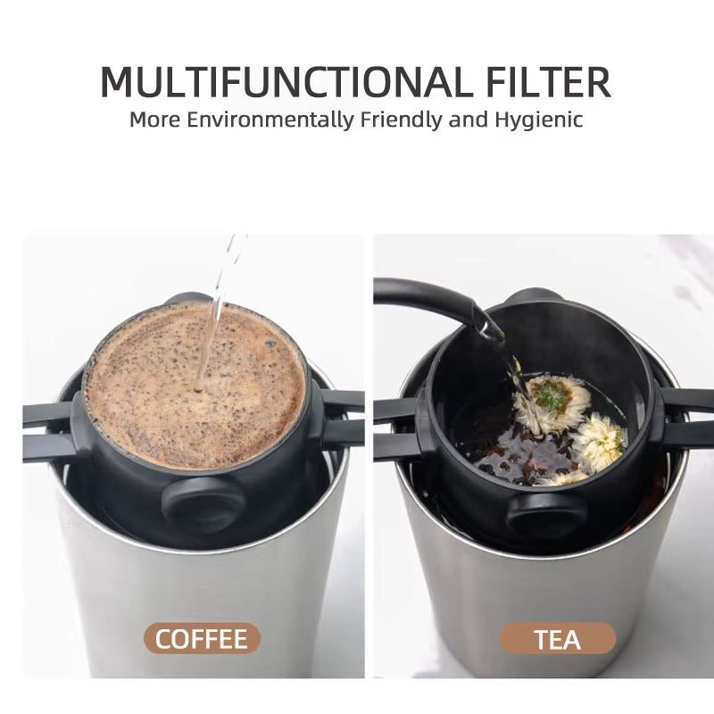 Portable Coffee Filter Cup – 380ml/510ml Reusable Stainless Steel Pour-Over Dripper & Thermal Mug Set