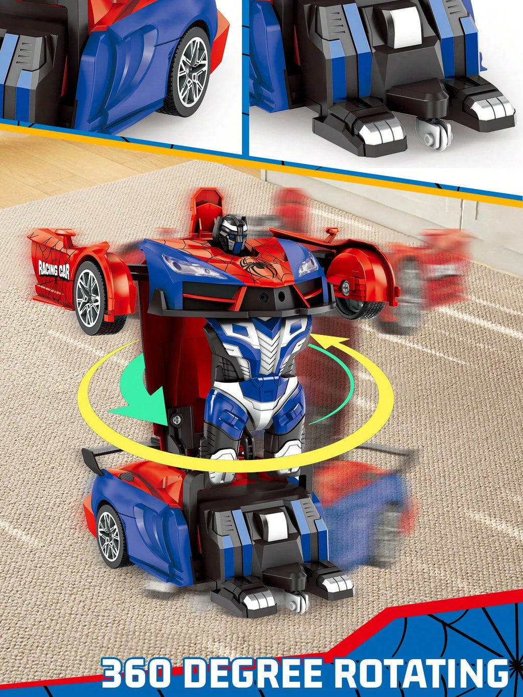 TurboSpider™ RC Transforming Car – 360° Drift, One-Key Auto Change & LED Lights