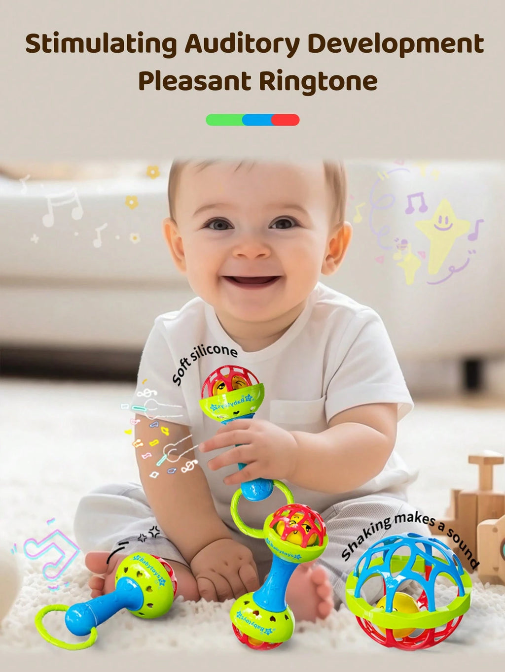 BabyJoy™ Musical Bell Hammer – Sensory Rattle & Training Ball Set