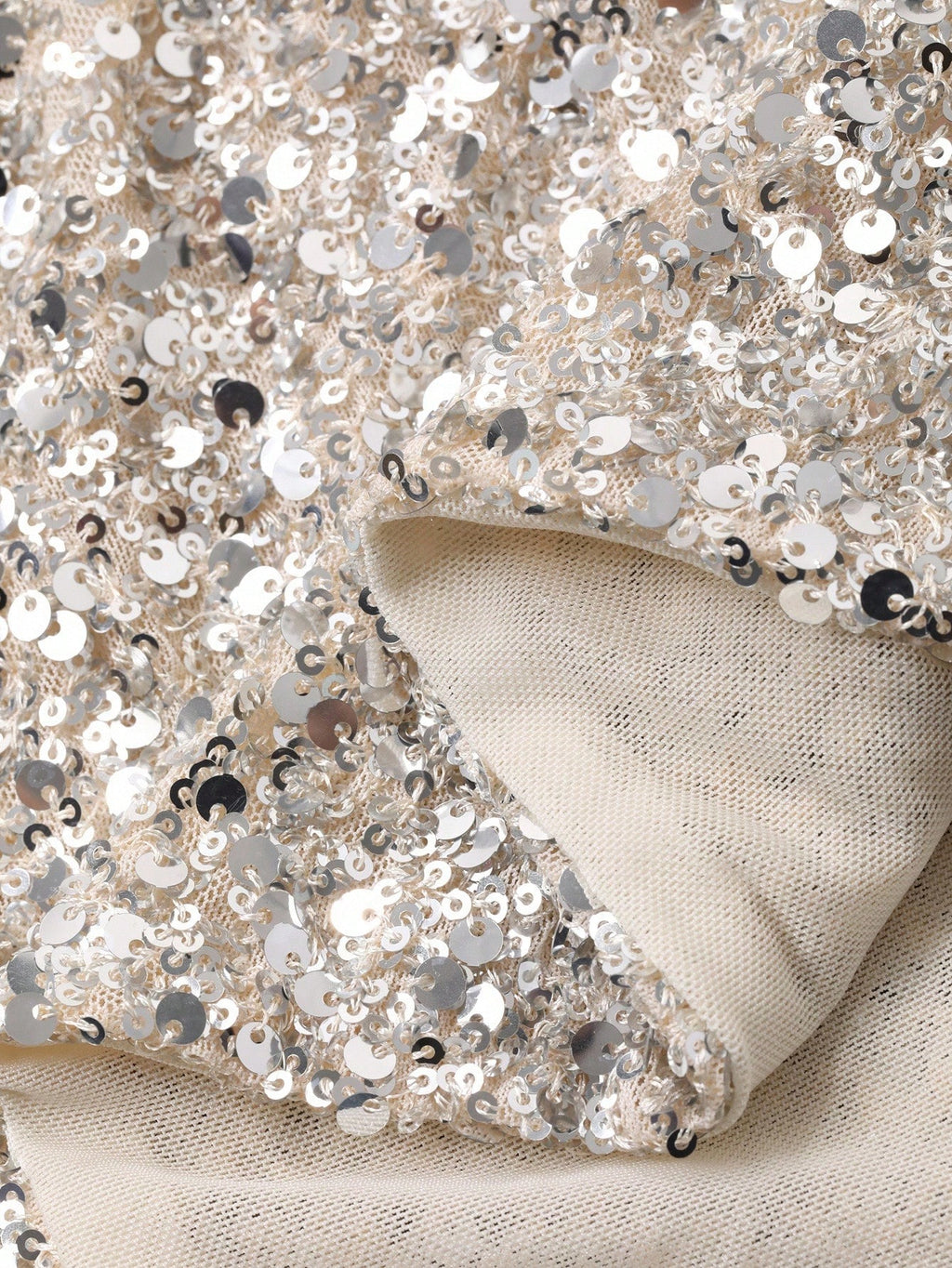 ShineLuxe™ Silver Sequin Long Sleeve Top – Elegant Sparkle Round-Neck Blouse for Women