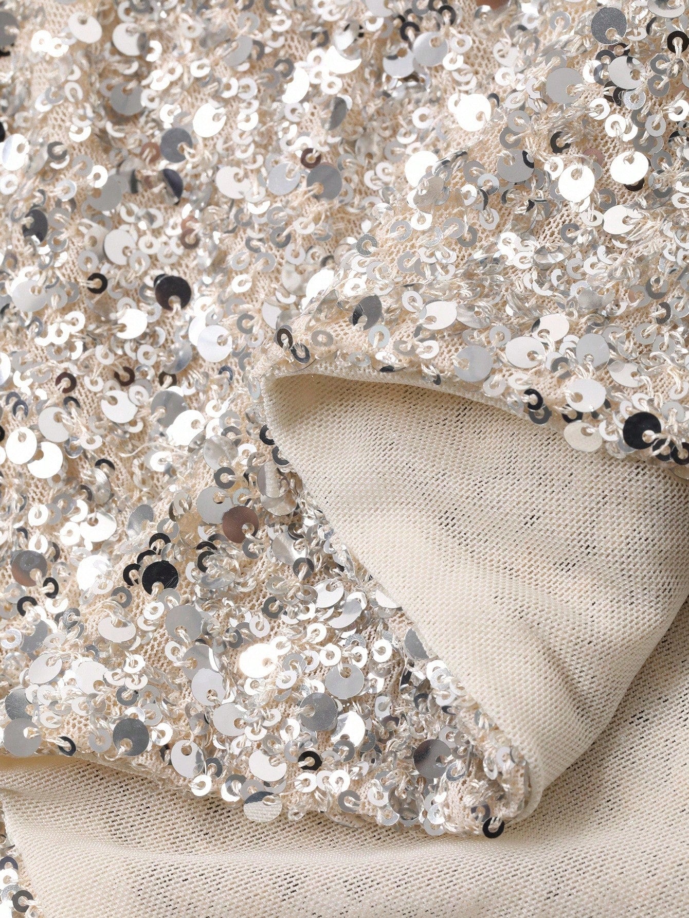 ShineLuxe™ Silver Sequin Long Sleeve Top – Elegant Sparkle Round-Neck Blouse for Women